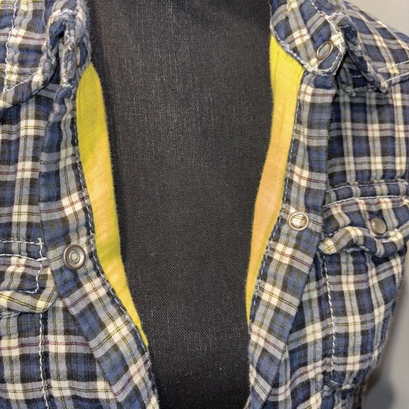 Old‎ Navy Pearl Snap Button Down Shirt Navy Plaid Women's M Preppy Outdoor Y2K - Picture 5 of 11